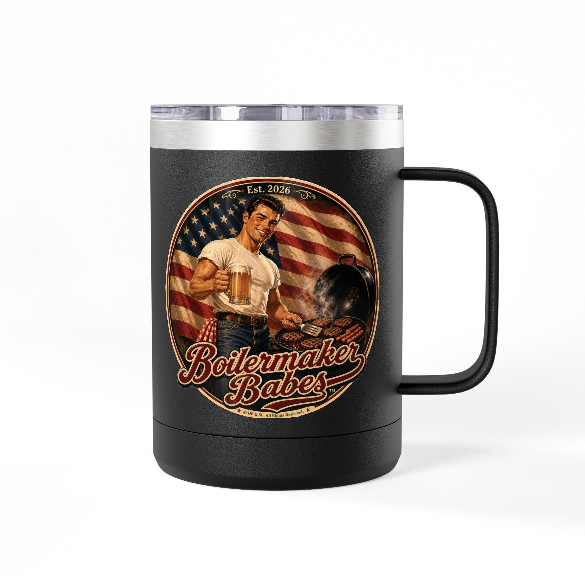 250! (M) – 15oz. Insulated Mug - Boilermaker Babes ™ Vintage Style Pin-Up Art
