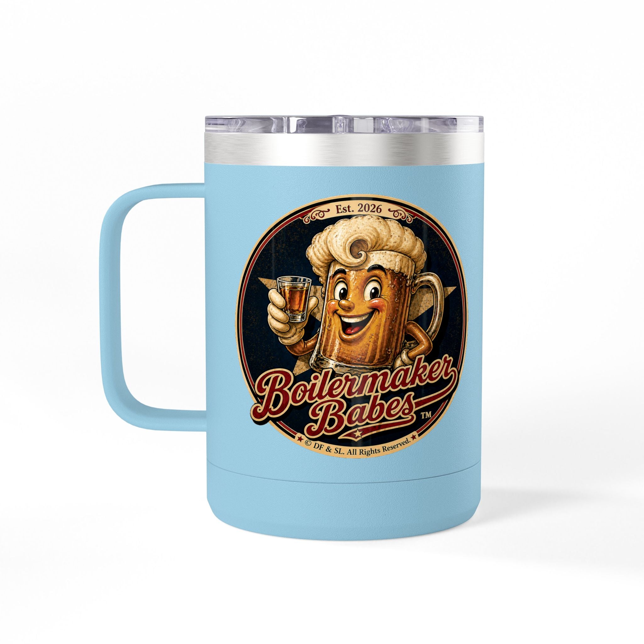 BB! (F) – 15oz. Insulated Mug - Boilermaker Babes ™ Vintage Style Pin-Up Art