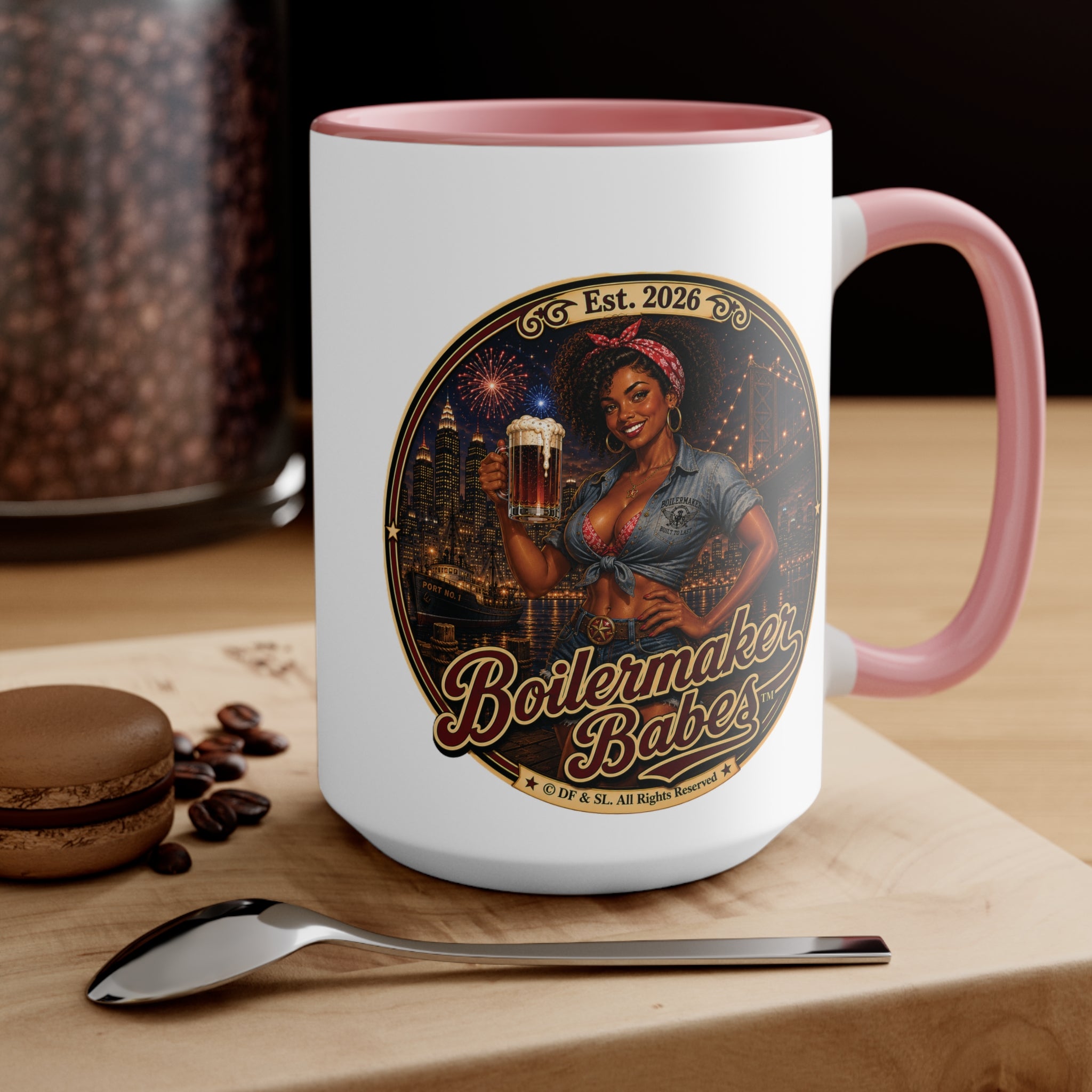 Docke! (F) – 15oz. Accent Mug - Boilermaker Babes ™ Vintage Style Pin-Up Art