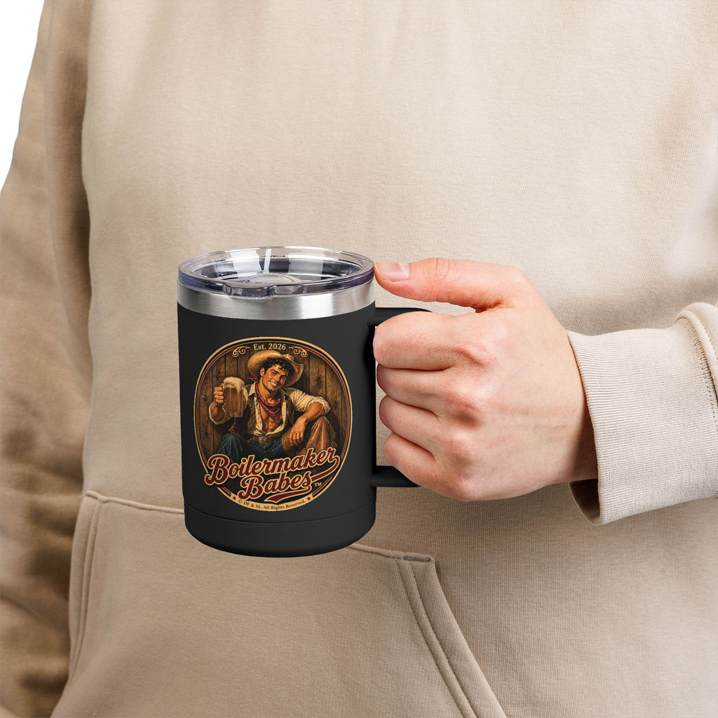 Cowboy Up! (M) – 15oz. Insulated Mug - Boilermaker Babes ™ Vintage Style Pin-Up Art