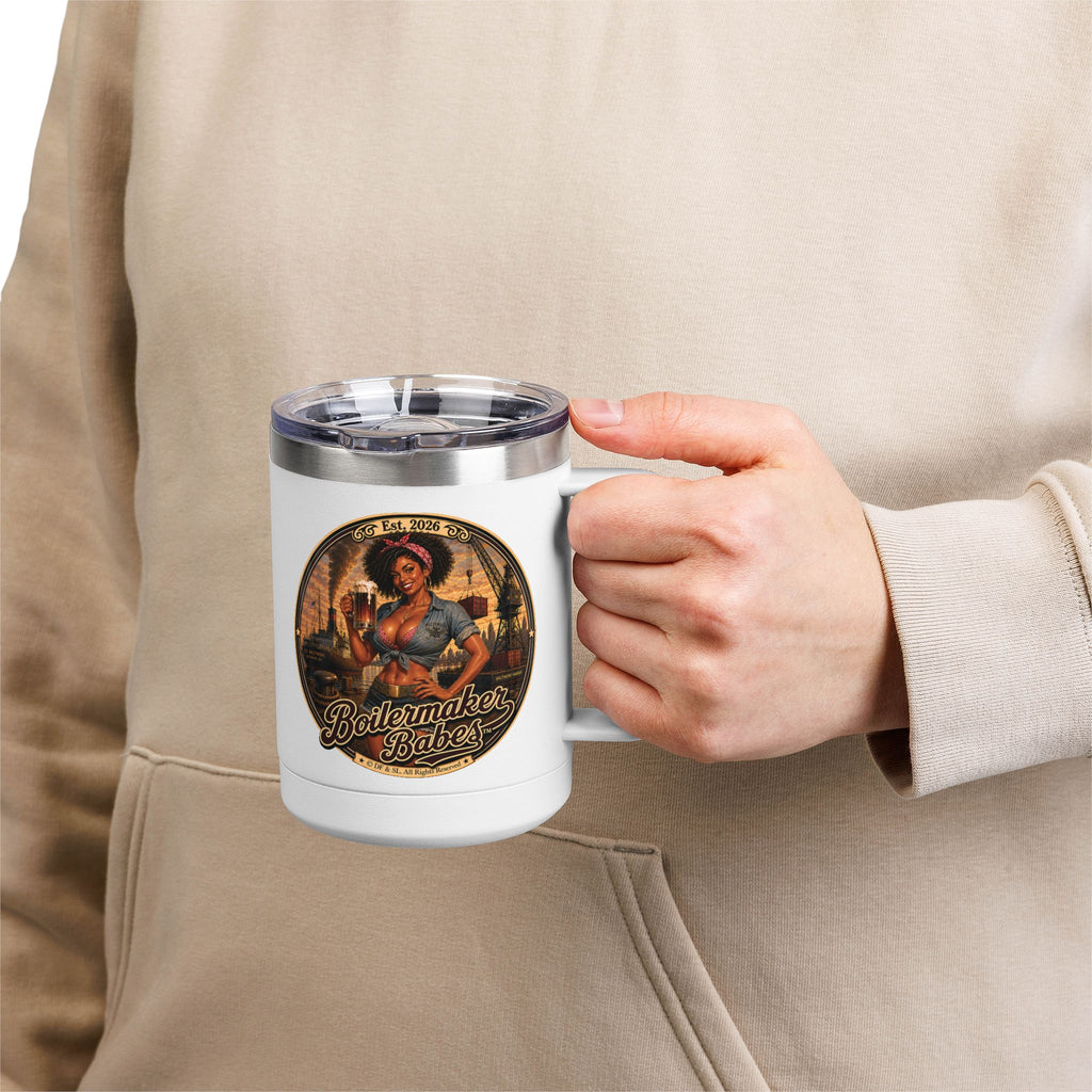 Docke! (F) – 15oz. Insulated Mug - Boilermaker Babes ™ Vintage Style Pin-Up Art