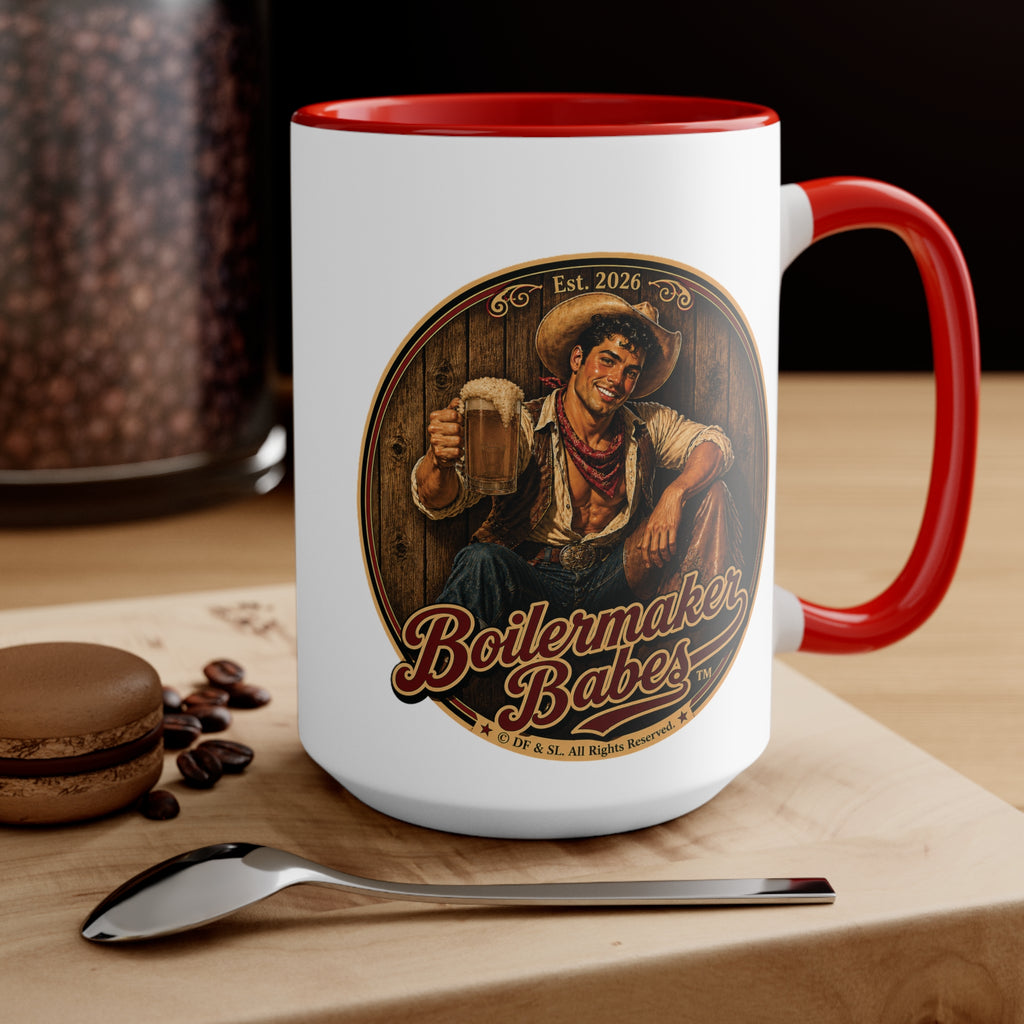 Cowboy Up! (M) – 15oz. Accent Mug - Boilermaker Babes ™ Vintage Style Pin-Up Art