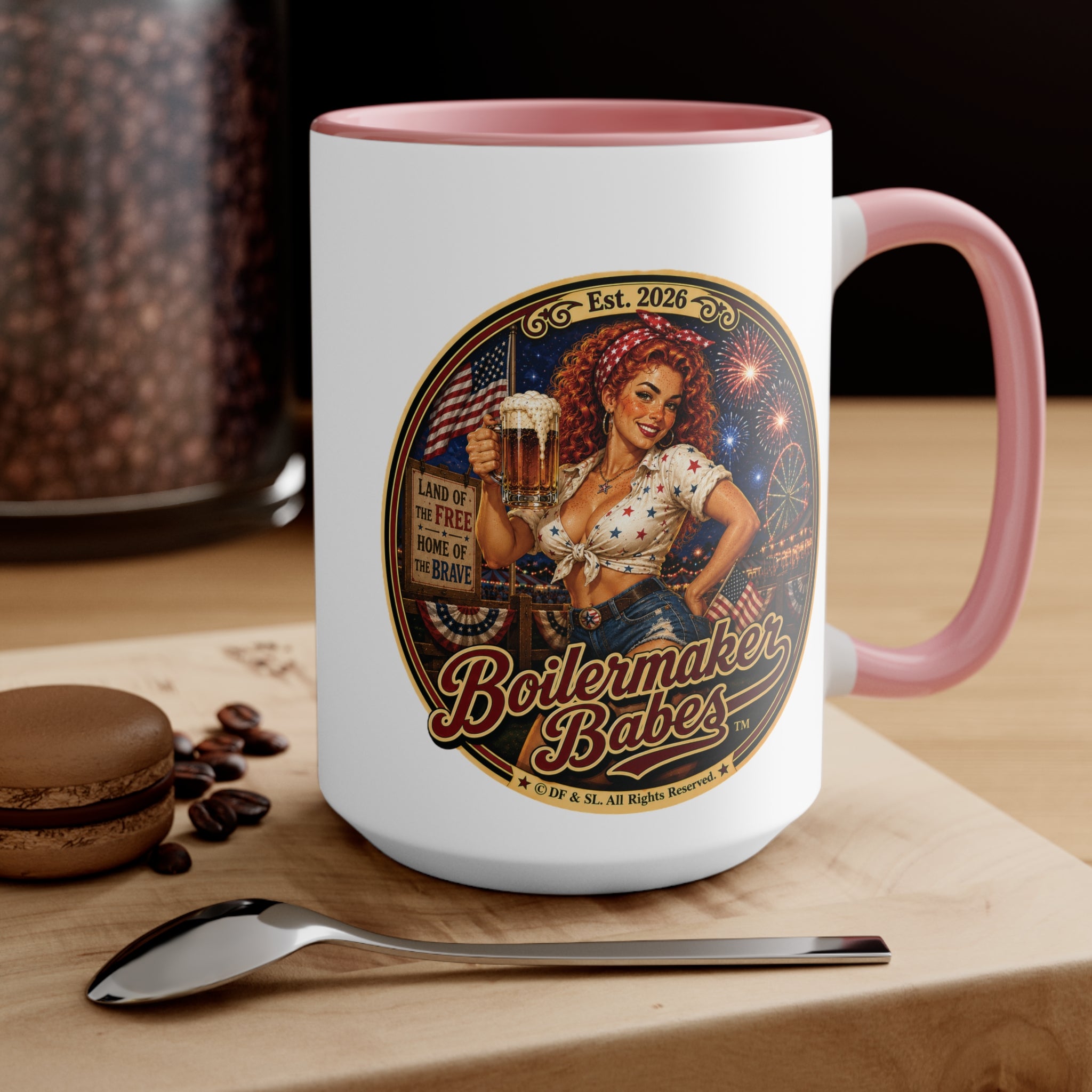 250! (F) – 15oz. Accent Mug - Boilermaker Babes ™ Vintage Style Pin-Up Art