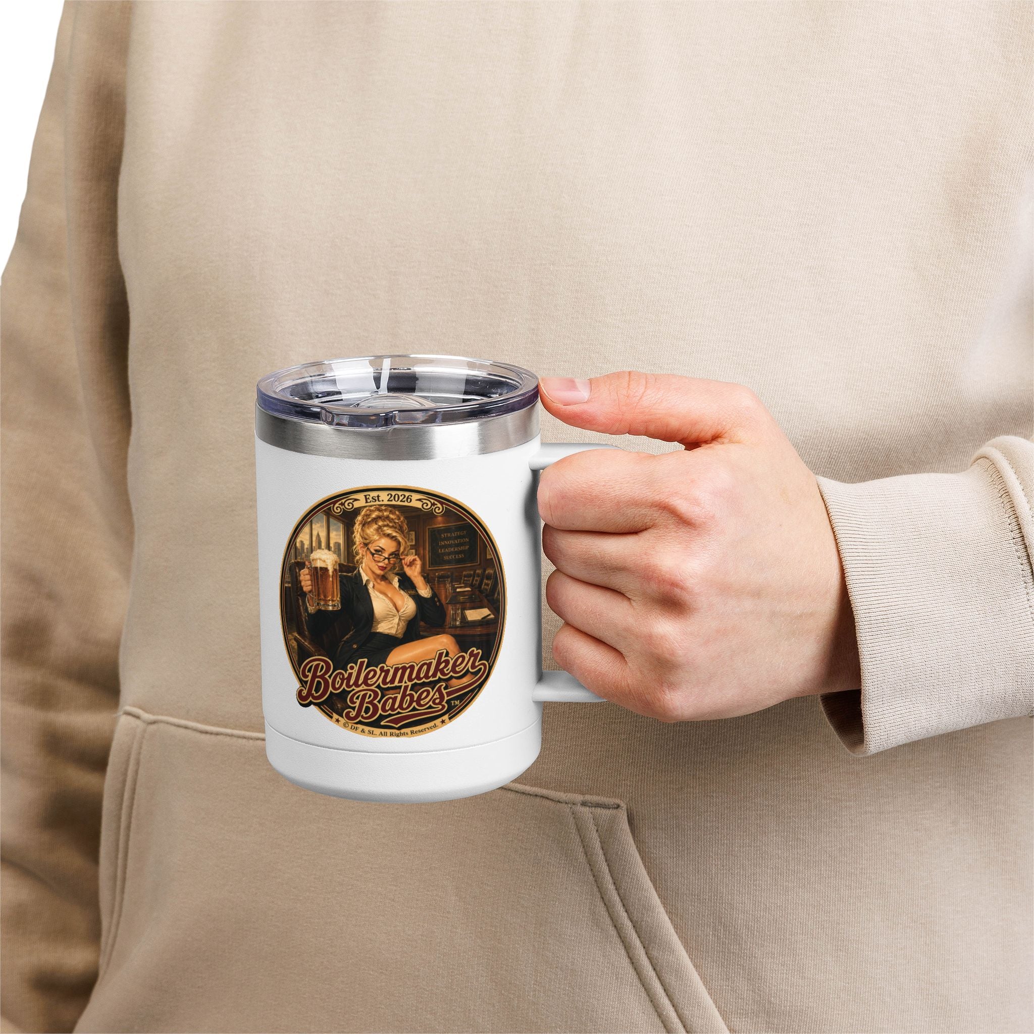 AB! (F) – 15oz. Insulated Mug - Boilermaker Babes ™ Vintage Style Pin-Up Art