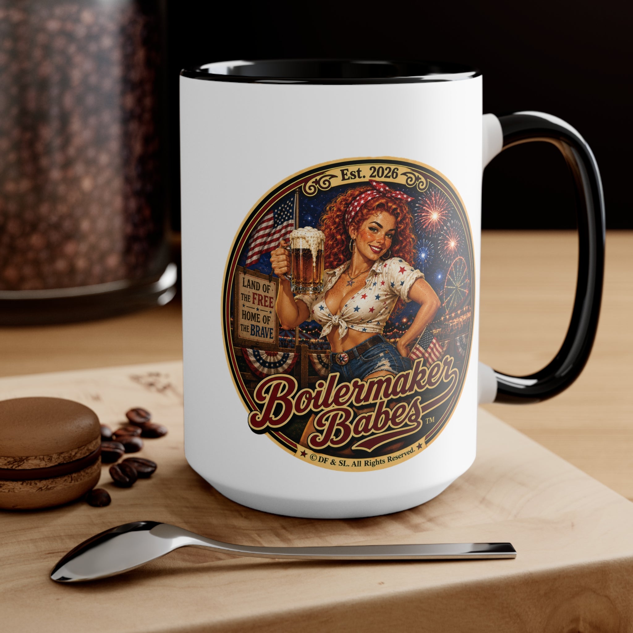 250! (F) – 15oz. Accent Mug - Boilermaker Babes ™ Vintage Style Pin-Up Art