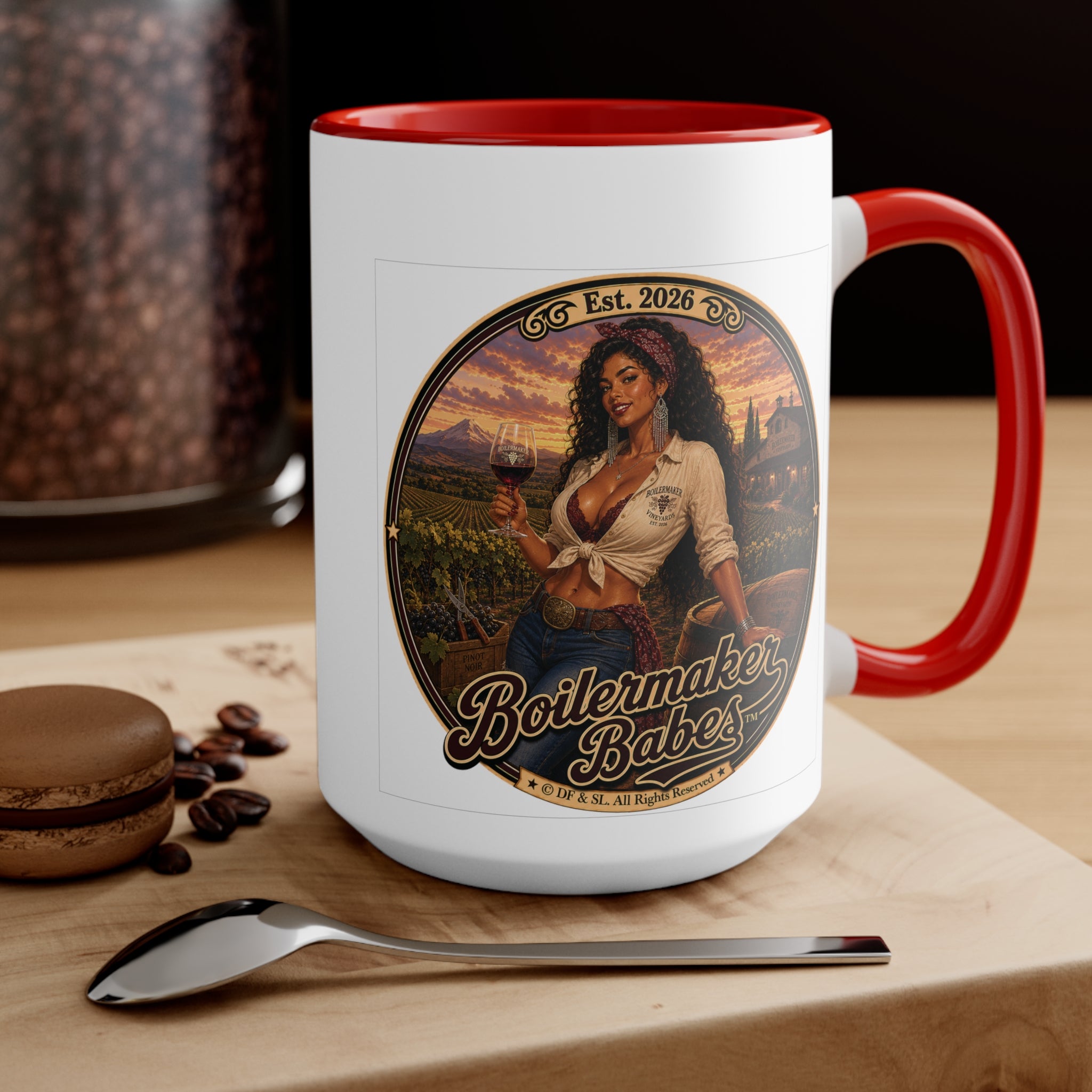 Vini! (F) – 15oz. Accent Mug - Boilermaker Babes ™ Vintage Style Pin-Up Art