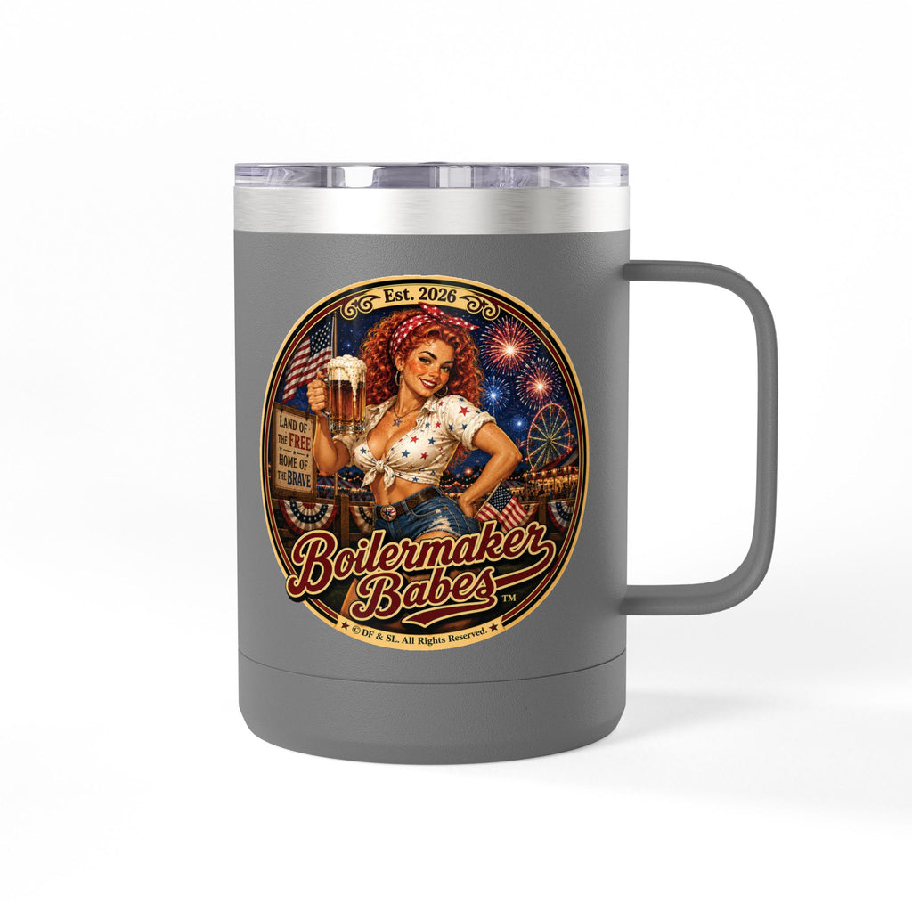 250! (F)– 15oz. Insulated Mug - Boilermaker Babes ™ Vintage Style Pin-Up Art