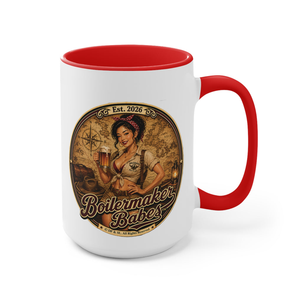 Xplore! (F) – 15oz. Accent Mug - Boilermaker Babes ™ Vintage Style Pin-Up Art