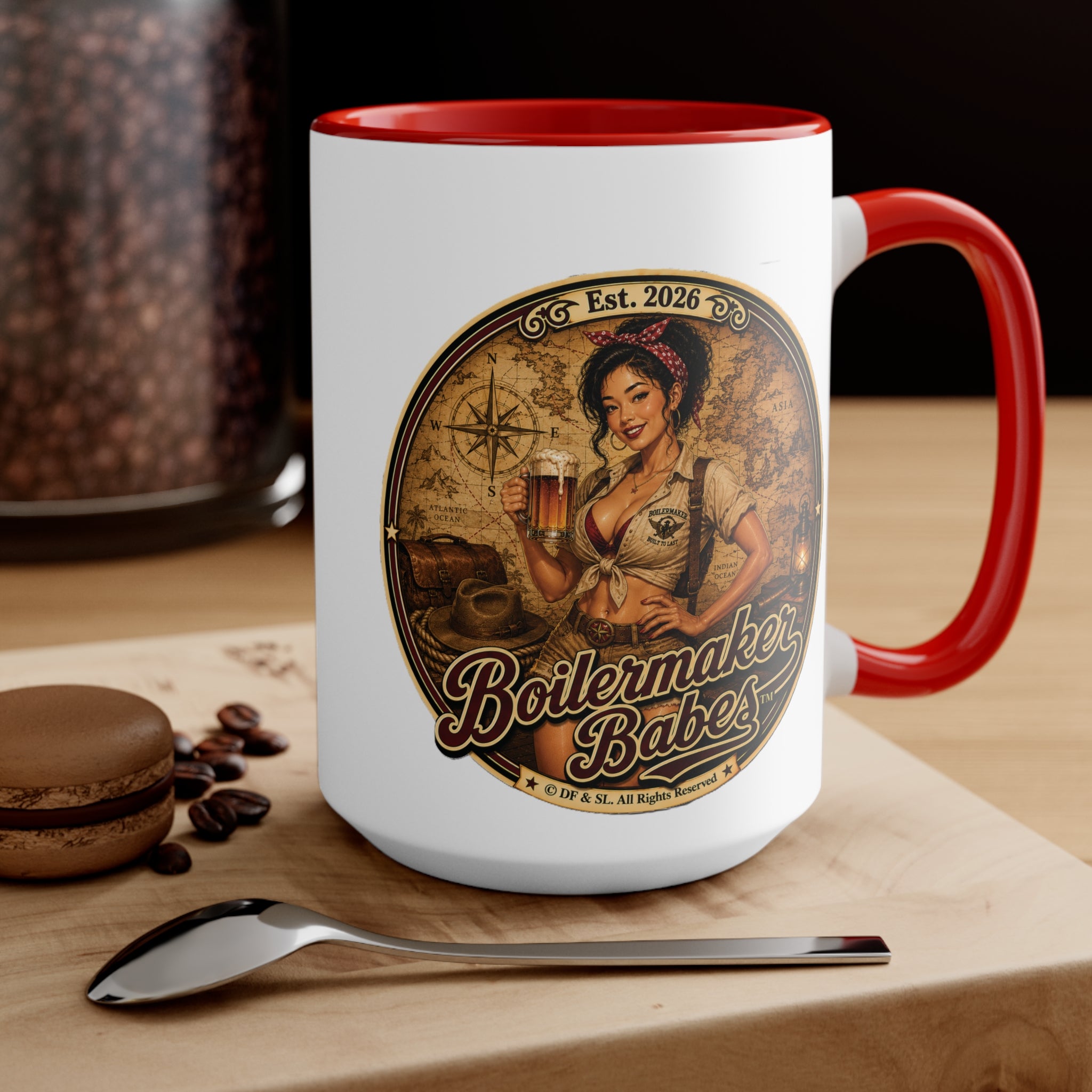 Xplore! (F) – 15oz. Accent Mug - Boilermaker Babes ™ Vintage Style Pin-Up Art