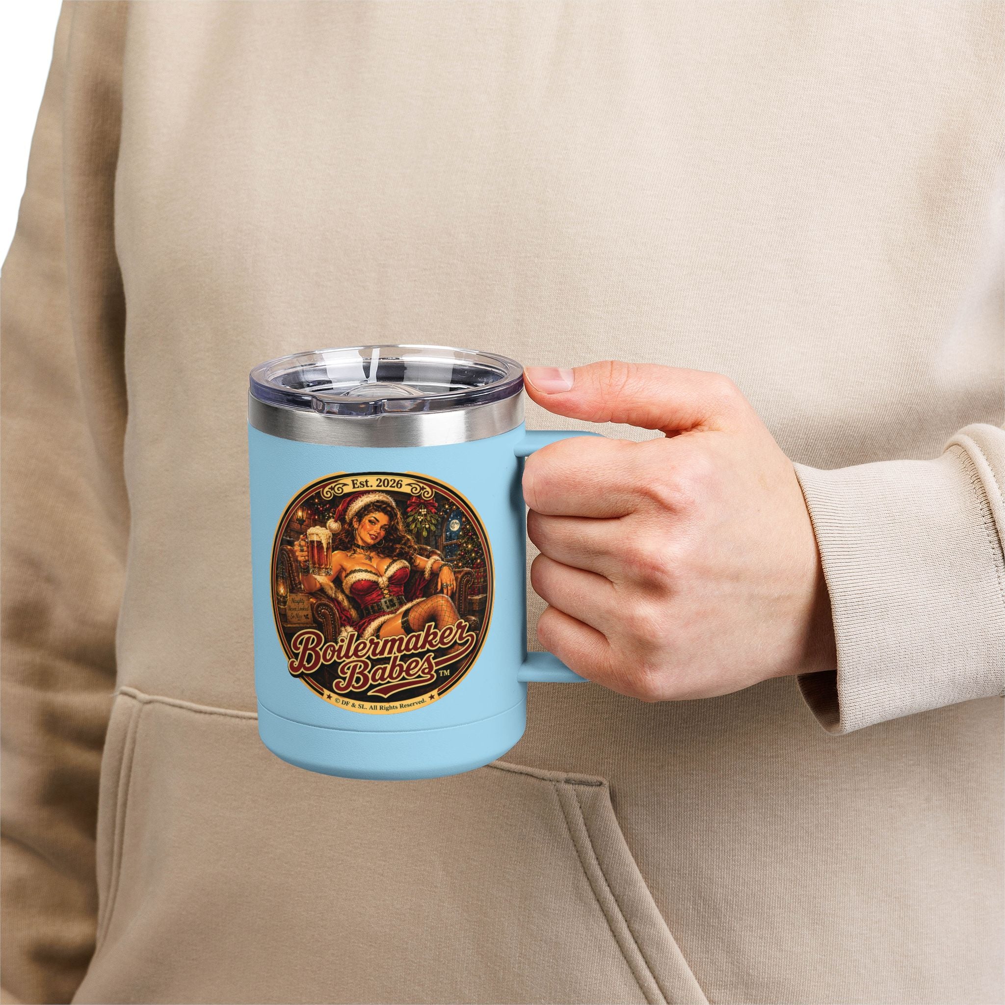 Claws! (F) – 15oz. Insulated Mug - Boilermaker Babes ™ Vintage Style Pin-Up Art