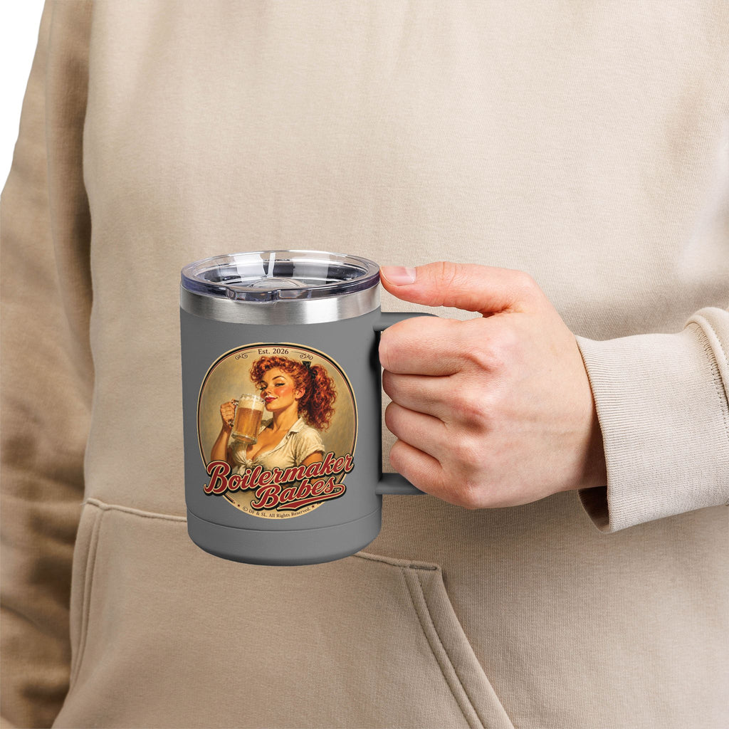 Thursti! (F) – 15oz. Insulated Mug - Boilermaker Babes ™ Vintage Style Pin-Up Art