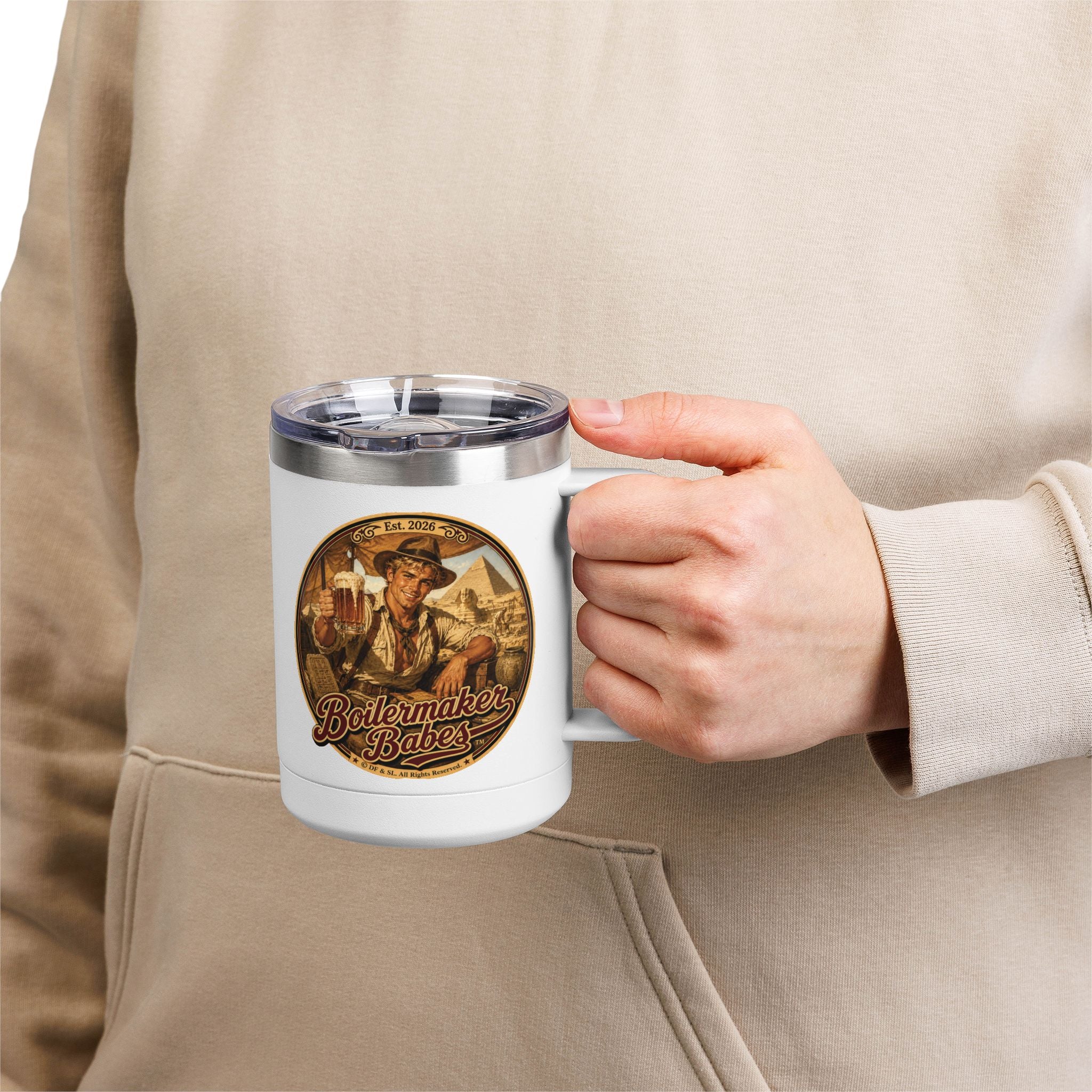 Arch! (M) – 15oz. Insulated Mug - Boilermaker Babes ™ Vintage Style Pin-Up Art