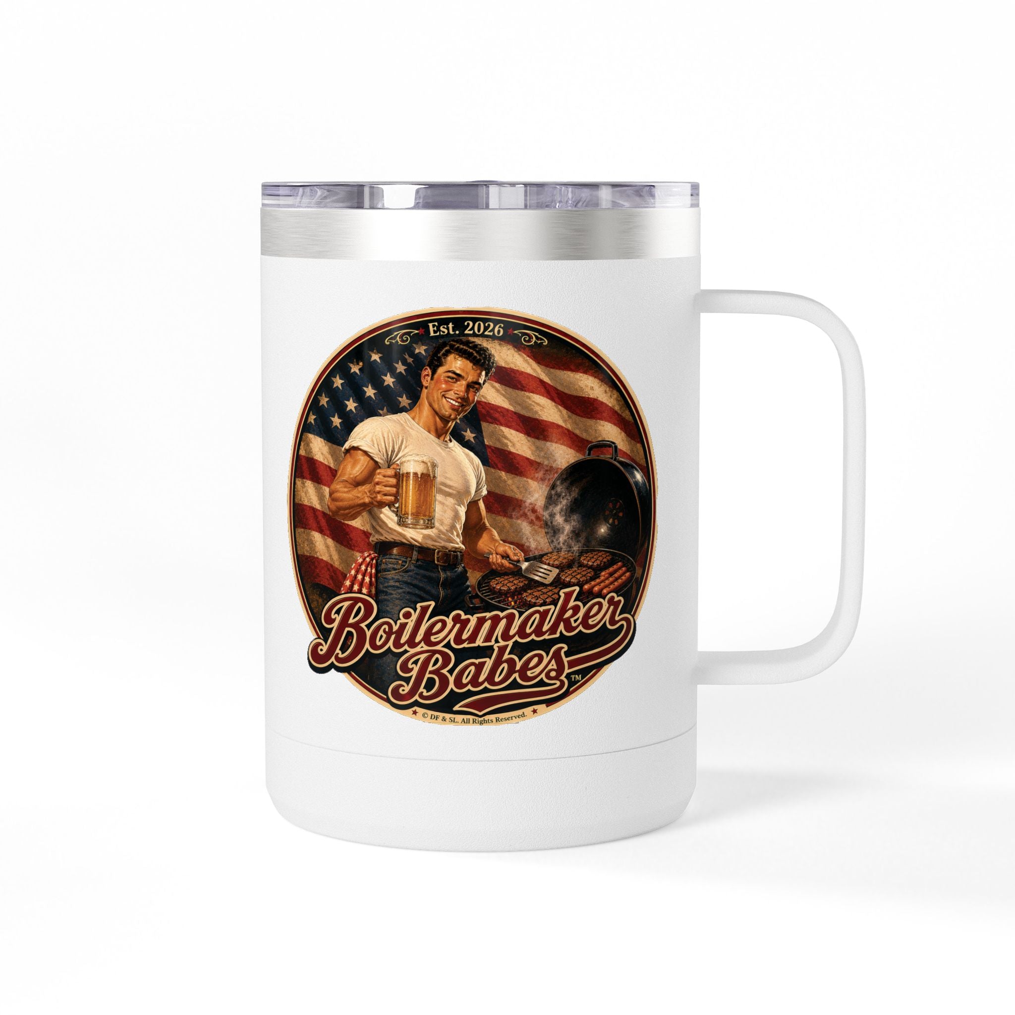 250! (M) – 15oz. Insulated Mug - Boilermaker Babes ™ Vintage Style Pin-Up Art