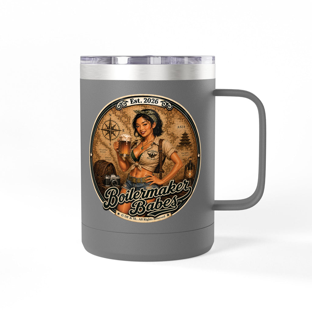 Xplore! (F) – 15oz. Insulated Mug - Boilermaker Babes ™ Vintage Style Pin-Up Art