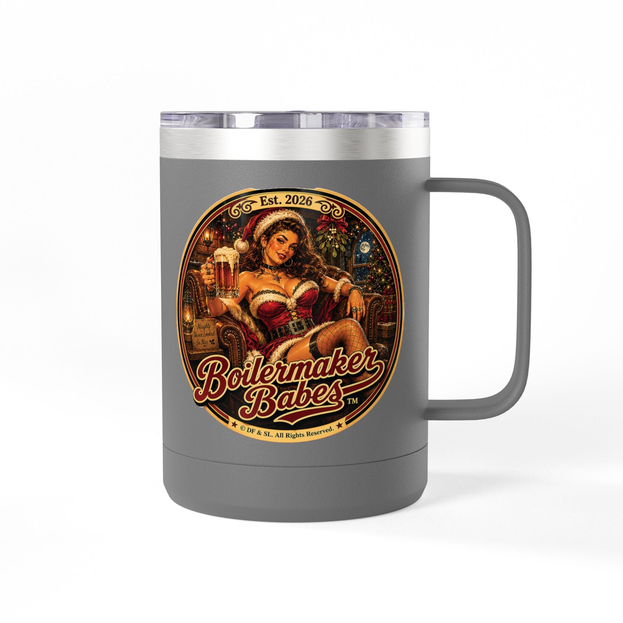 Claws! (F) – 15oz. Insulated Mug - Boilermaker Babes ™ Vintage Style Pin-Up Art