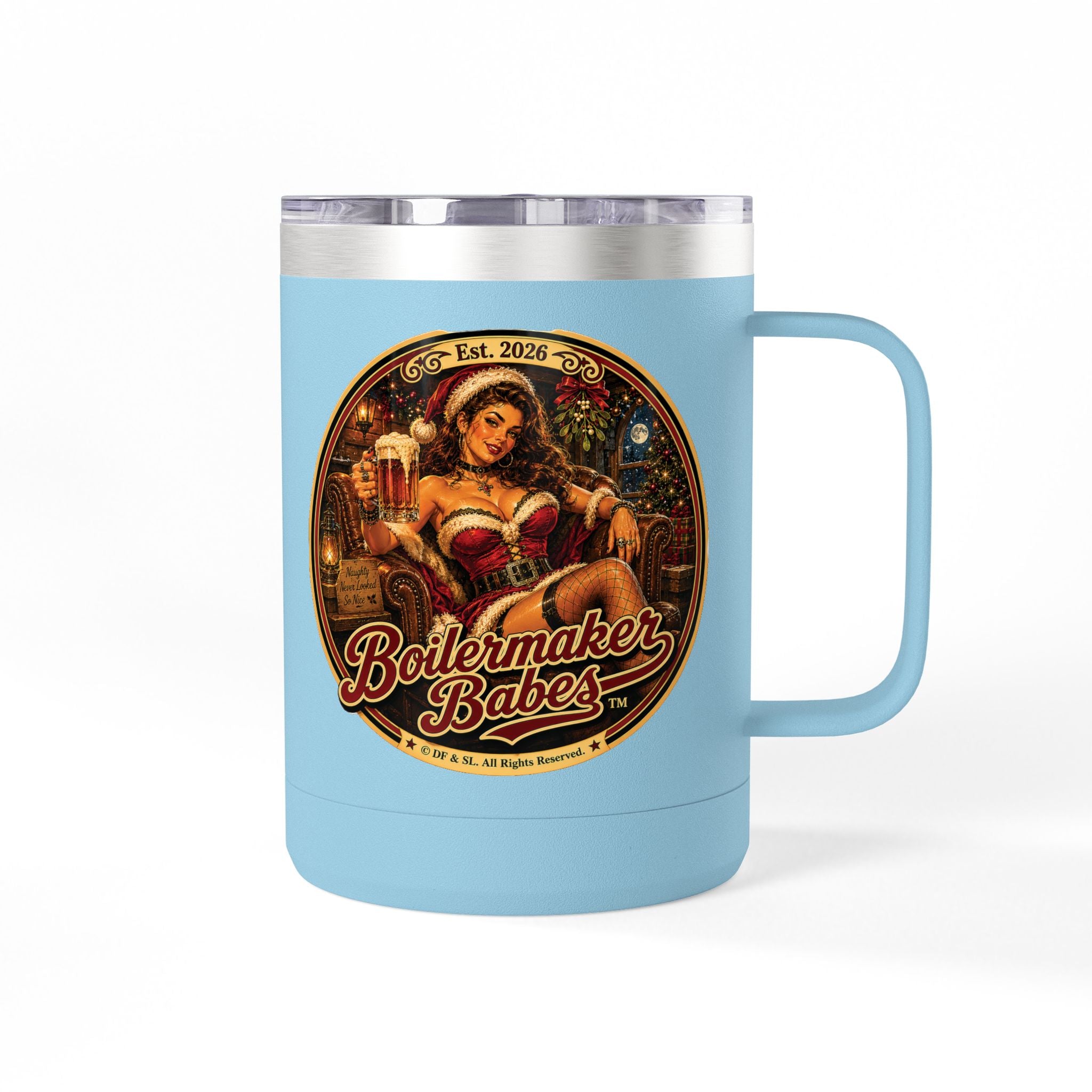 Claws! (F) – 15oz. Insulated Mug - Boilermaker Babes ™ Vintage Style Pin-Up Art