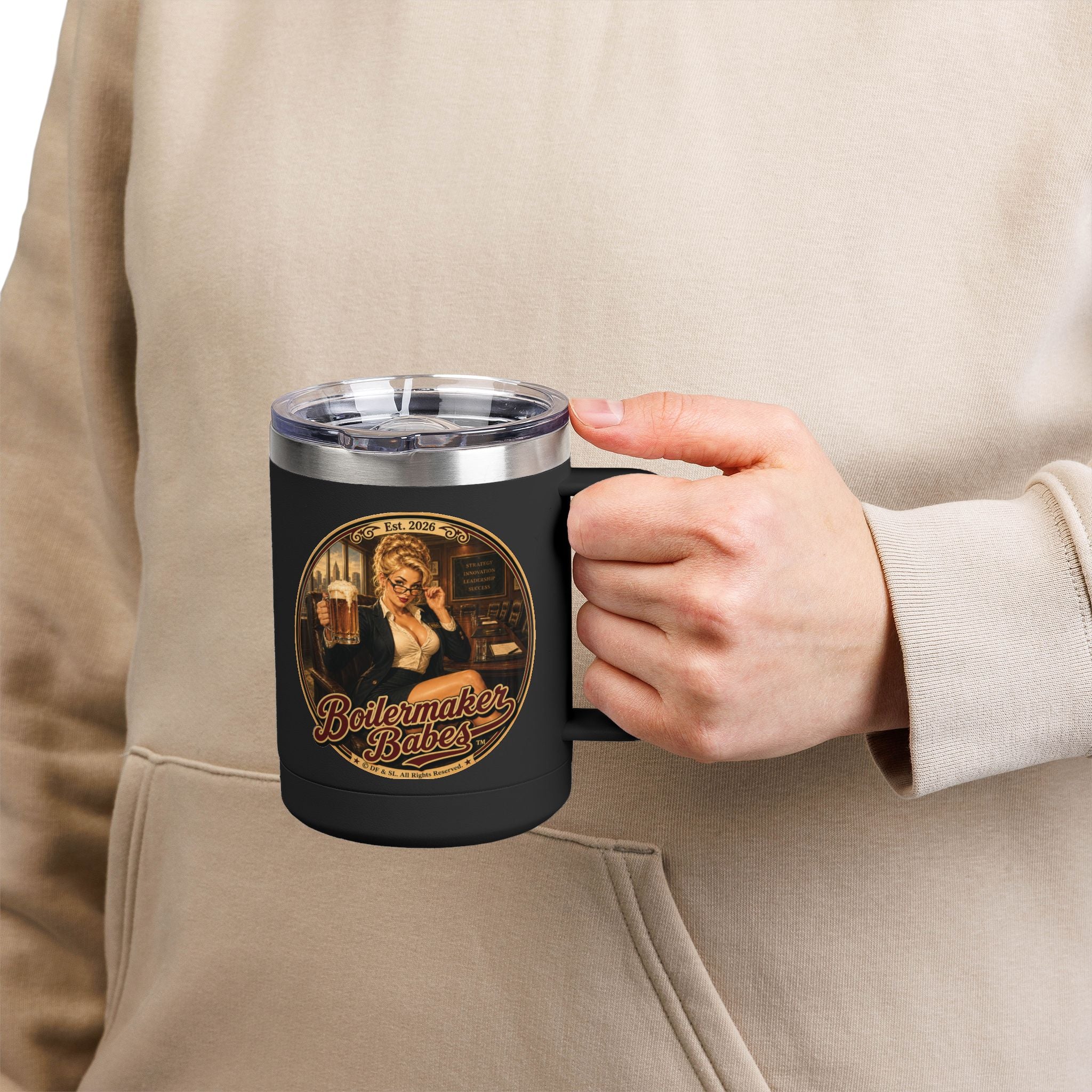 AB! (F) – 15oz. Insulated Mug - Boilermaker Babes ™ Vintage Style Pin-Up Art