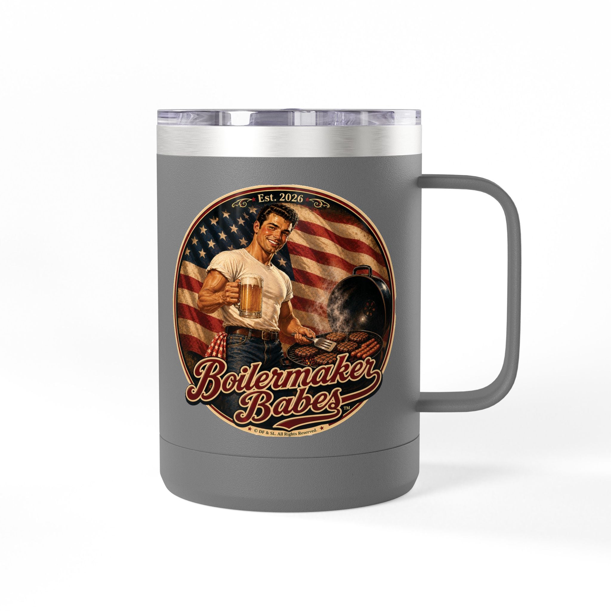 250! (M) – 15oz. Insulated Mug - Boilermaker Babes ™ Vintage Style Pin-Up Art
