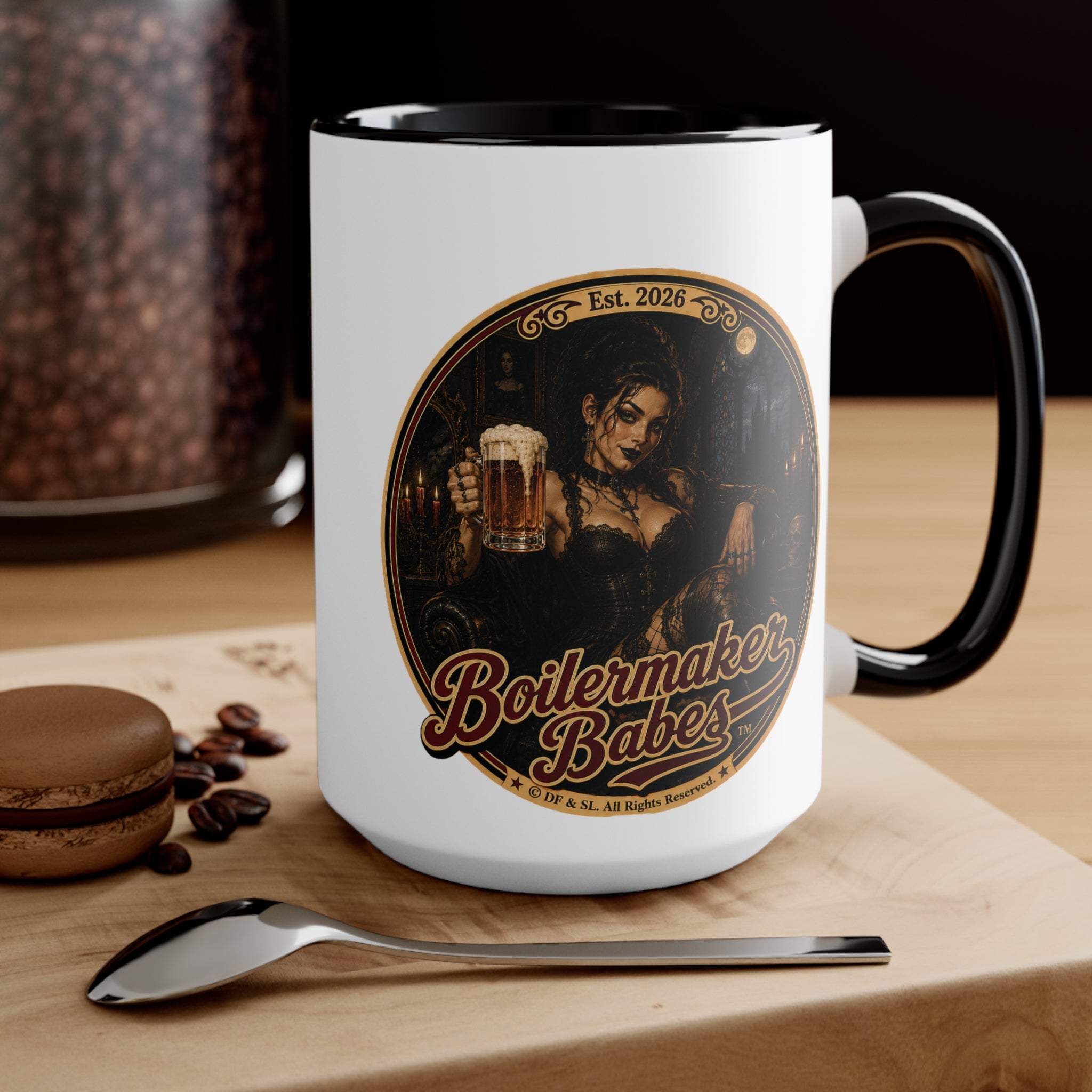 Spooki! (F) – 15oz. Accent Mug - Boilermaker Babes ™ Vintage Style Pin-Up Art