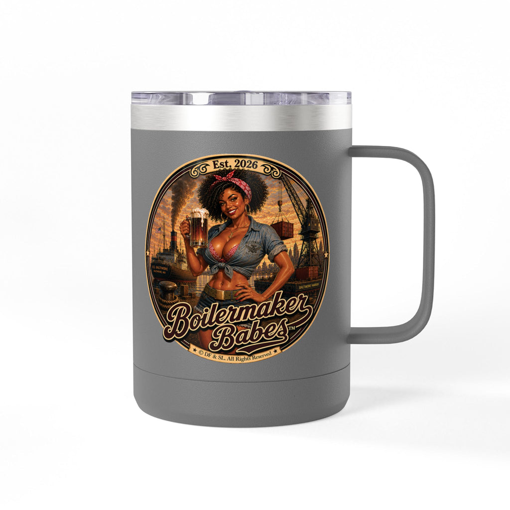 Docke! (F) – 15oz. Insulated Mug - Boilermaker Babes ™ Vintage Style Pin-Up Art