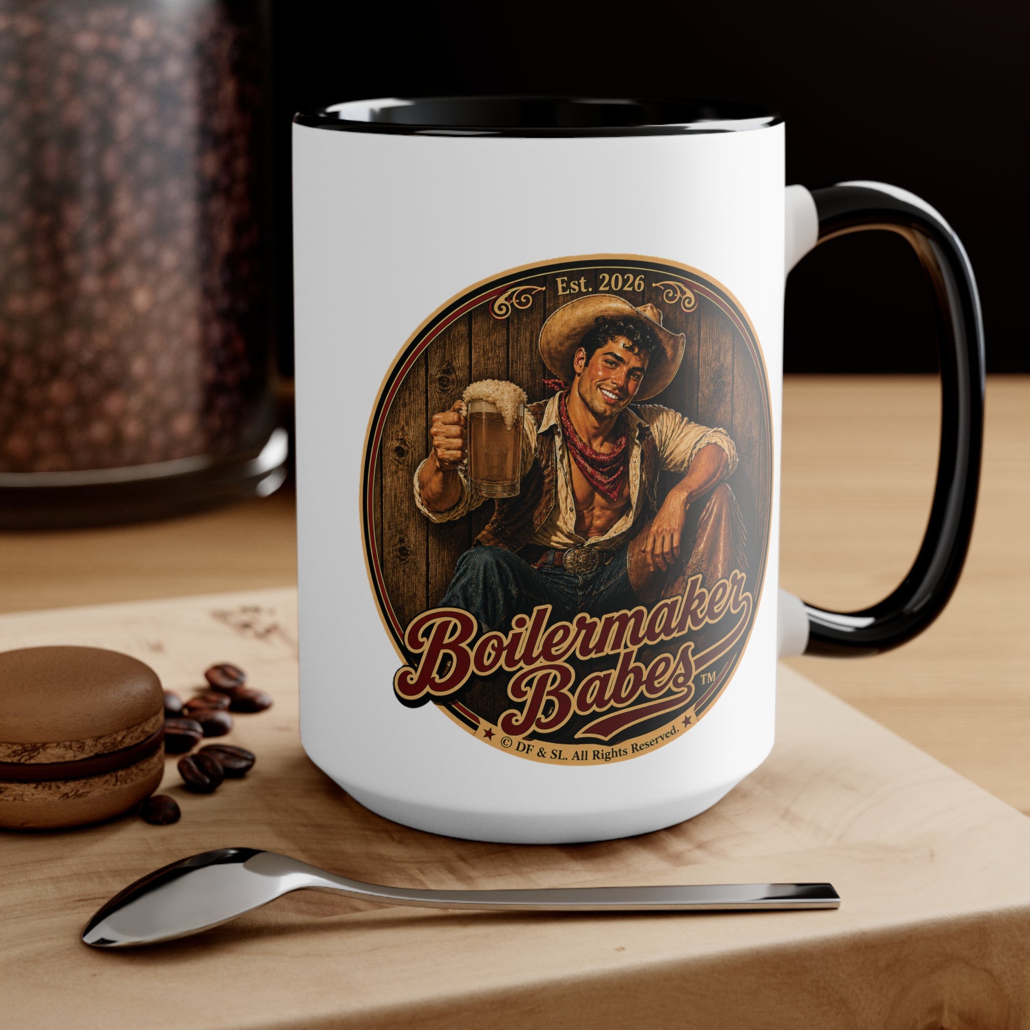 Cowboy Up! (M) – 15oz. Accent Mug - Boilermaker Babes ™ Vintage Style Pin-Up Art