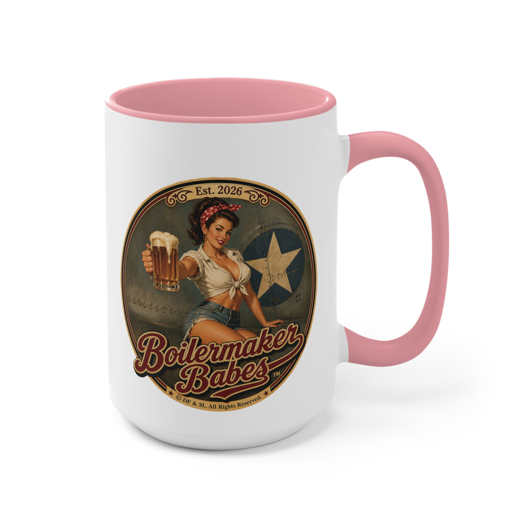 Rivets! (F) – 15oz. Accent Mug - Boilermaker Babes ™ Vintage Style Pin-Up Art