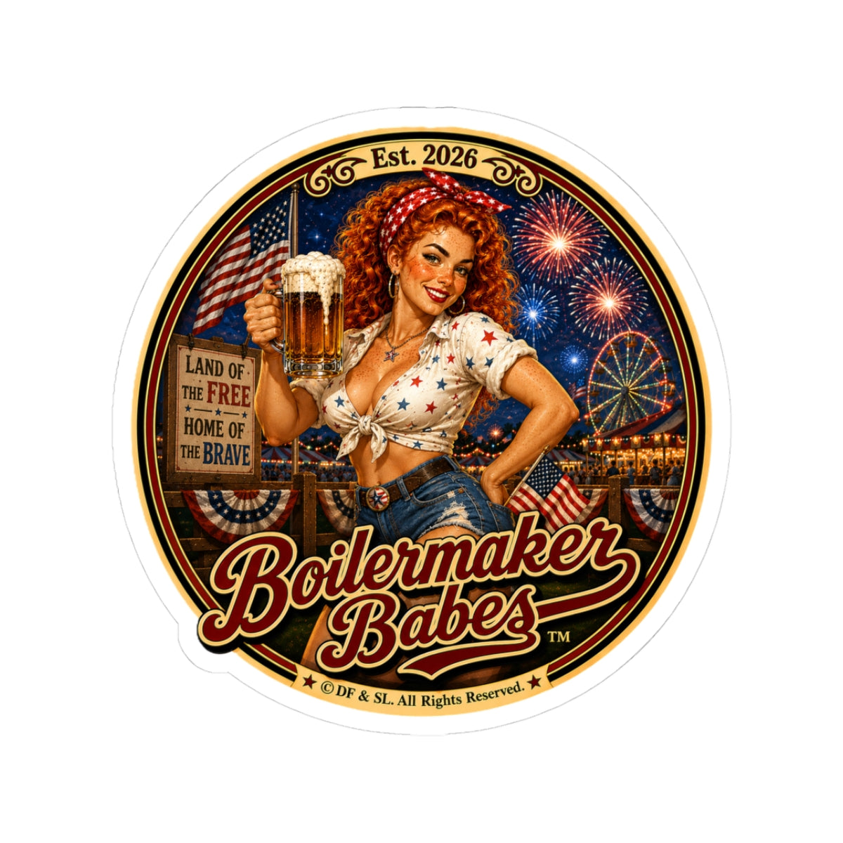 250! (F) - Boilermaker Babes ™   — Retro Patriotic Pin-Up Vinyl Custom Cut Sticker