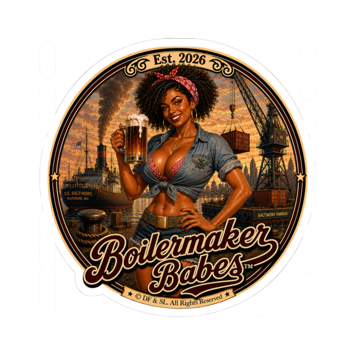 Docke! (F) - Boilermaker Babes ™   — Retro Patriotic Pin-Up Vinyl Custom Cut Sticker