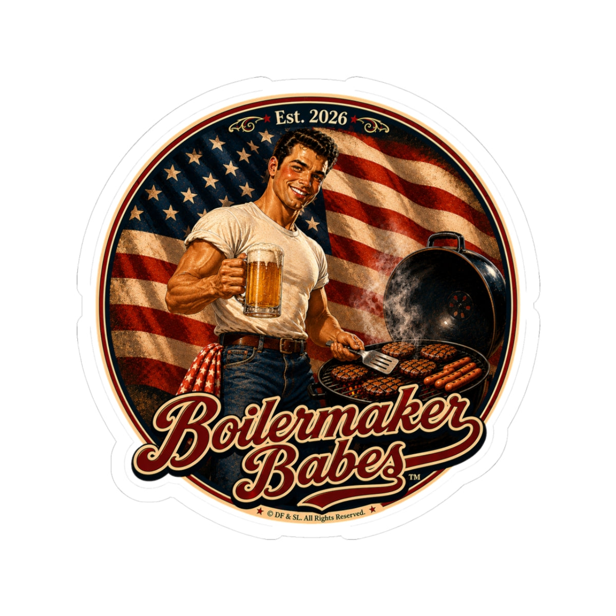 250! (M) - Boilermaker Babes ™   — Retro Patriotic Pin-Up Vinyl Custom Cut Sticker