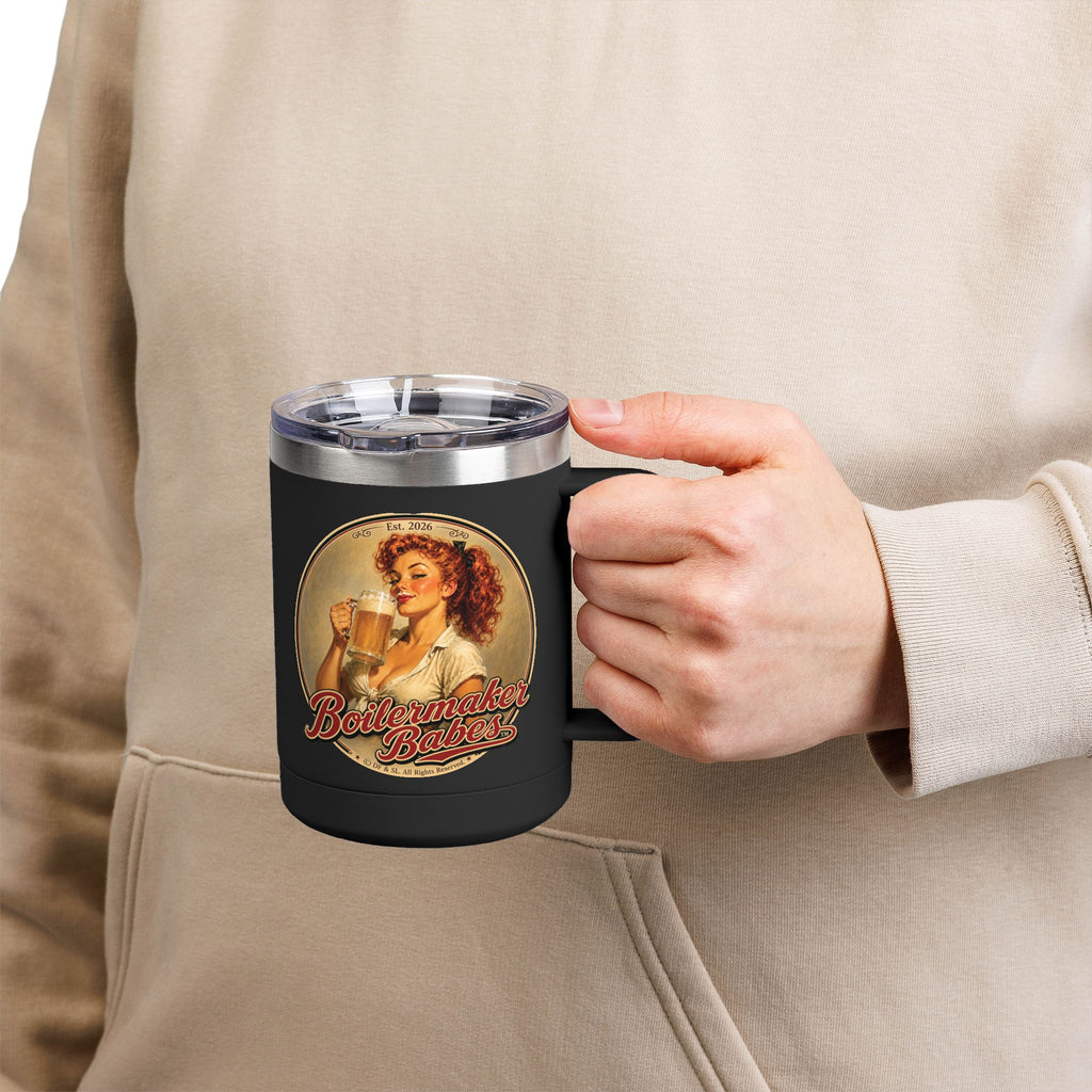 Thursti! (F) – 15oz. Insulated Mug - Boilermaker Babes ™ Vintage Style Pin-Up Art