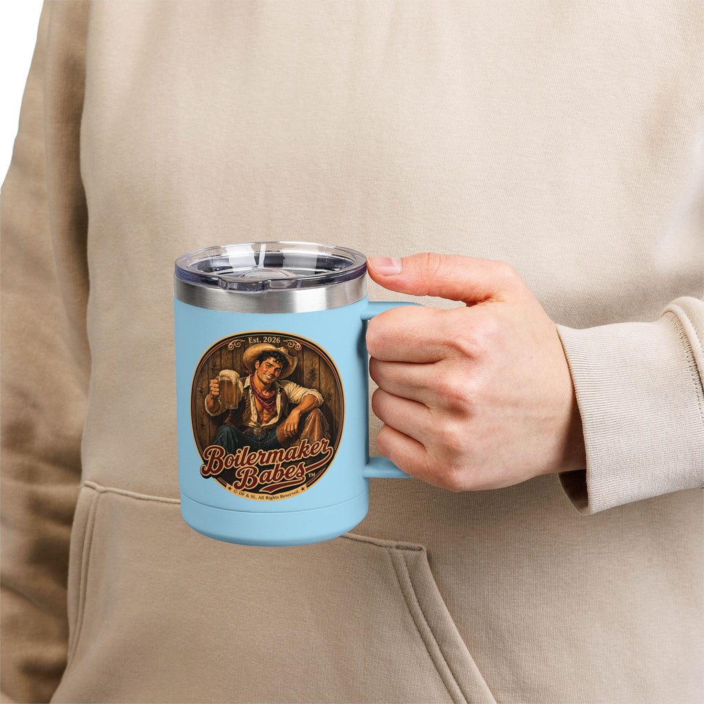 Cowboy Up! (M) – 15oz. Insulated Mug - Boilermaker Babes ™ Vintage Style Pin-Up Art