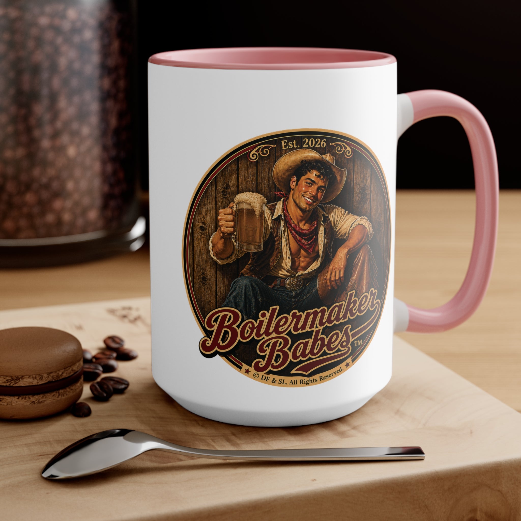 Cowboy Up! (M) – 15oz. Accent Mug - Boilermaker Babes ™ Vintage Style Pin-Up Art