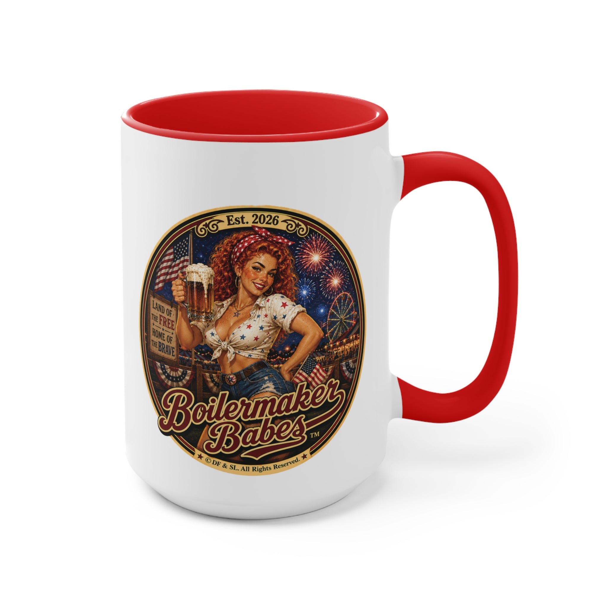 250! (F) – 15oz. Accent Mug - Boilermaker Babes ™ Vintage Style Pin-Up Art