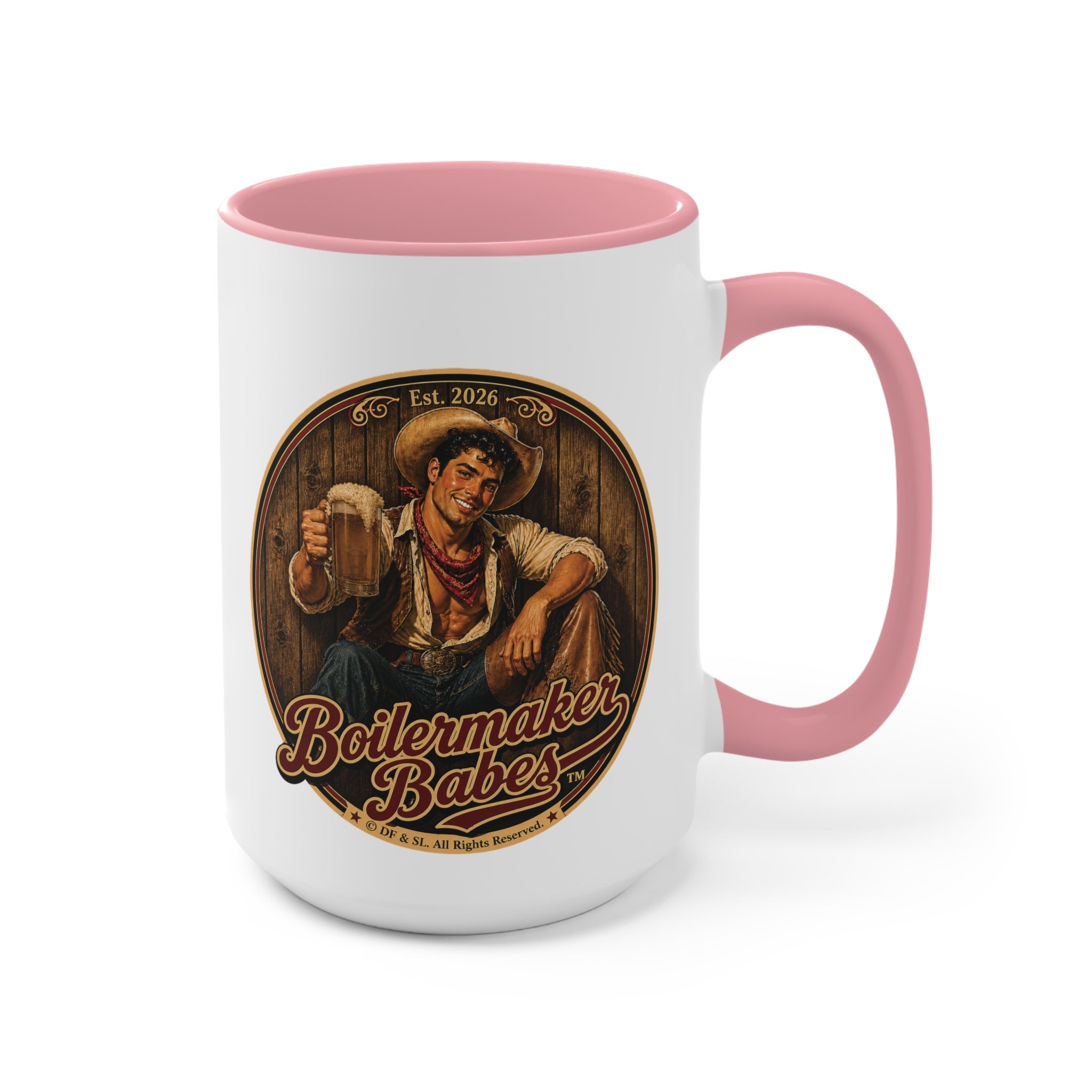 Cowboy Up! (M) – 15oz. Accent Mug - Boilermaker Babes ™ Vintage Style Pin-Up Art