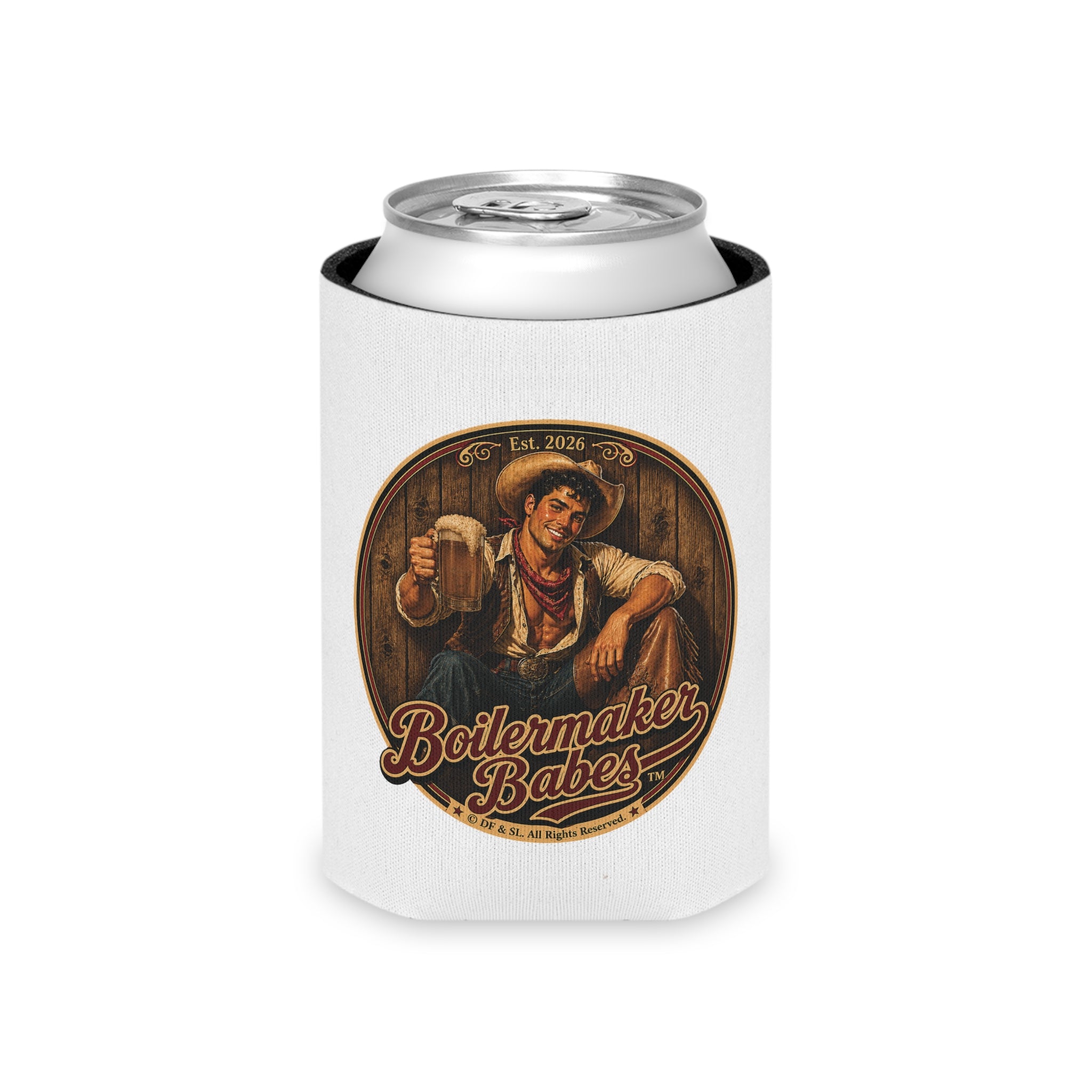 Cowboy Up! (M) – Can Sleeve - Boilermaker Babes ™ Vintage Style Pin-Up Art