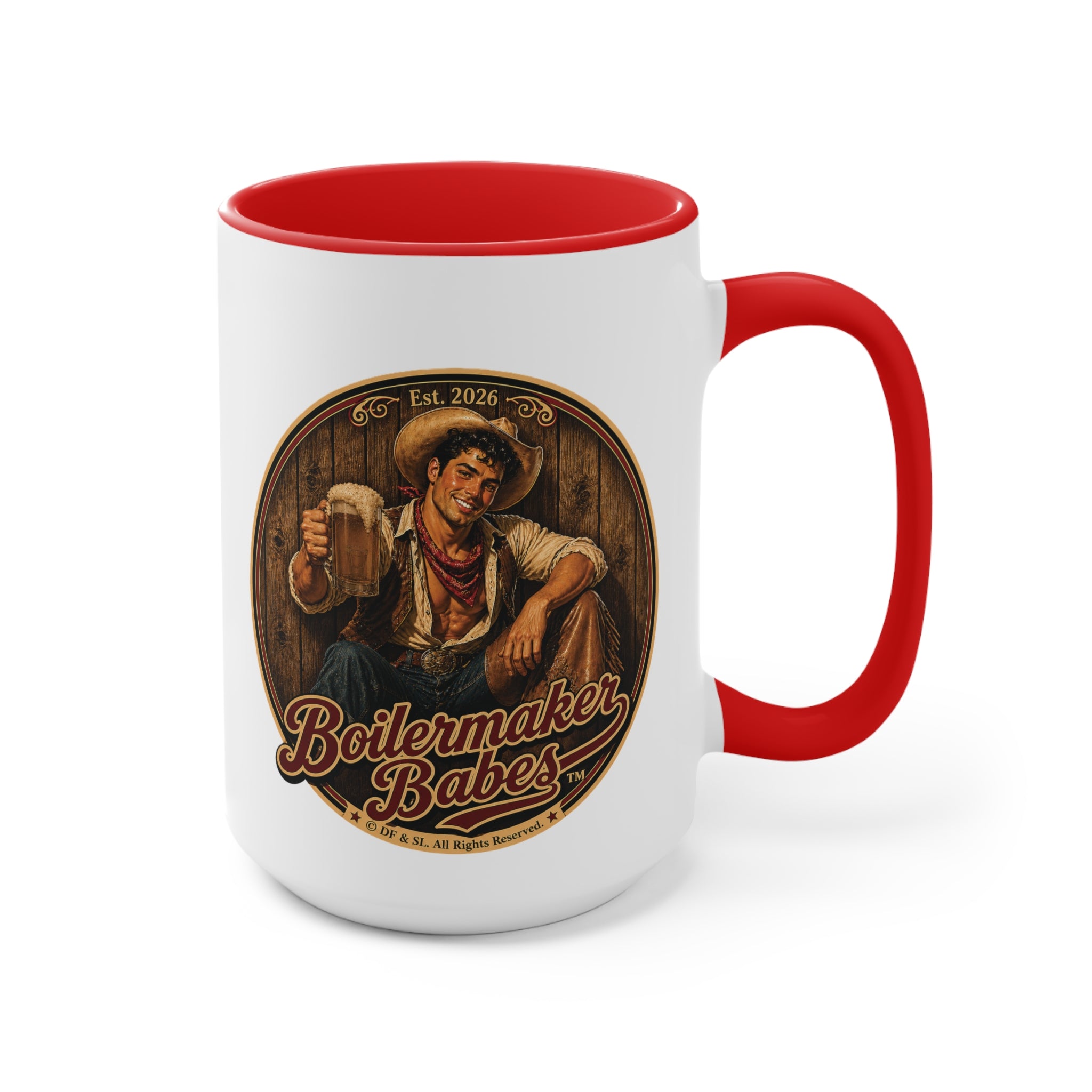 Cowboy Up! (M) – 15oz. Accent Mug - Boilermaker Babes ™ Vintage Style Pin-Up Art
