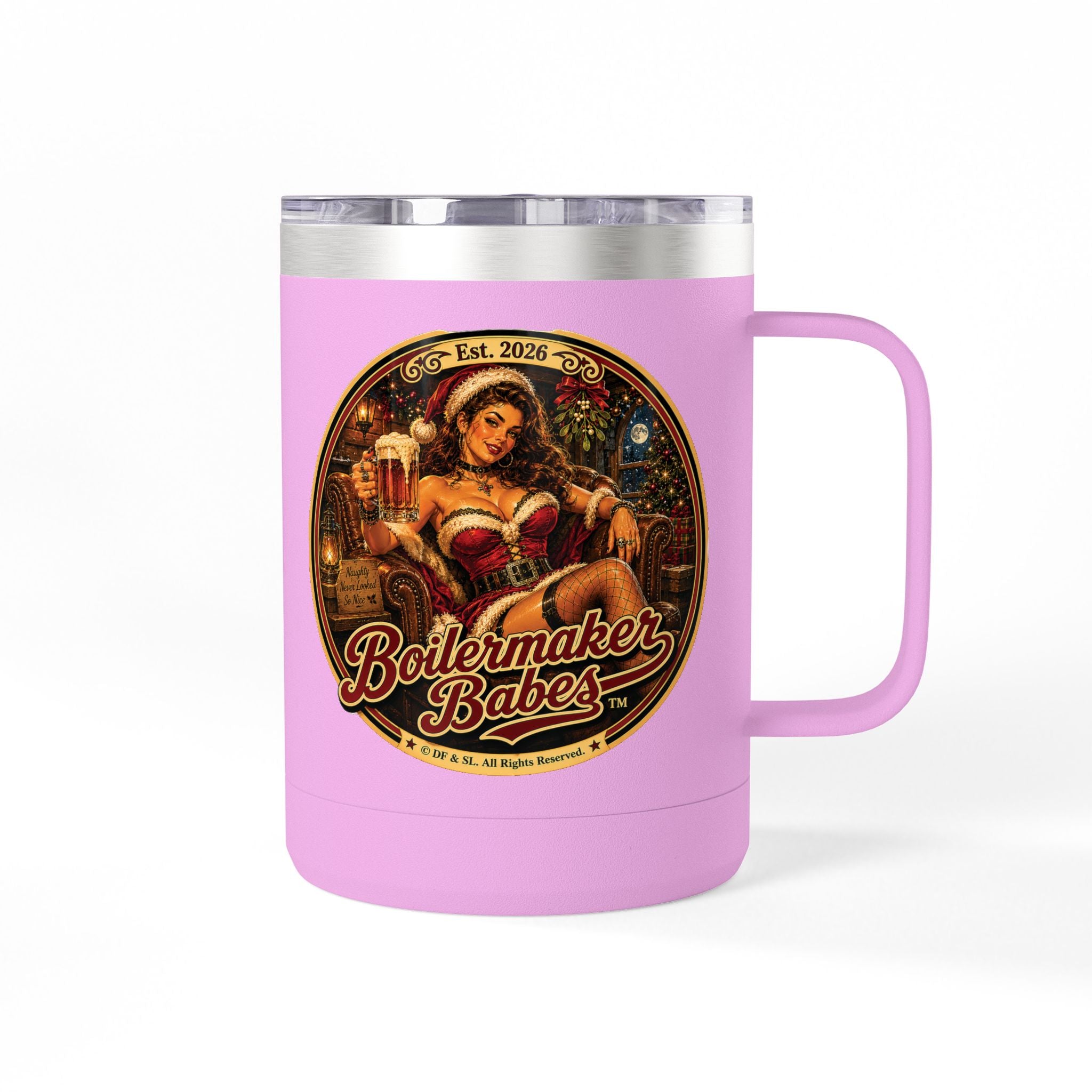 Claws! (F) – 15oz. Insulated Mug - Boilermaker Babes ™ Vintage Style Pin-Up Art