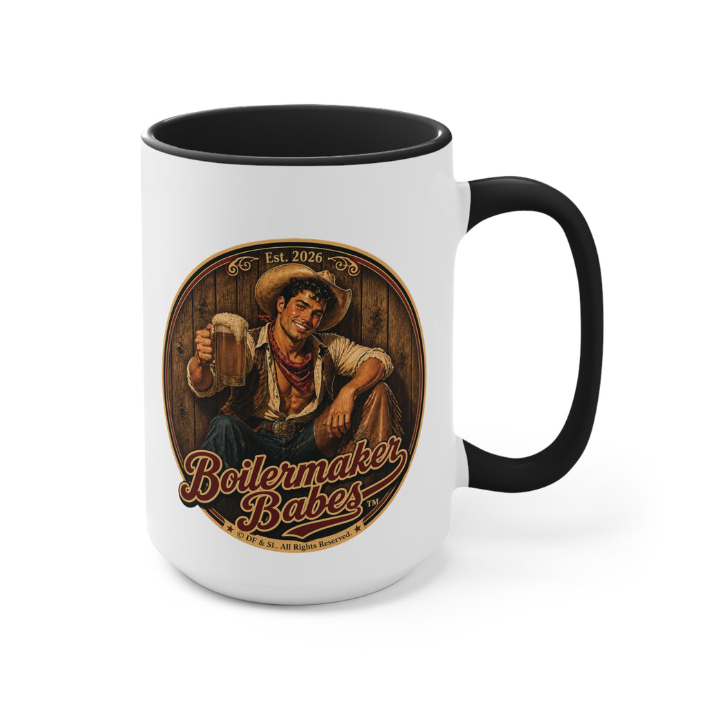 Cowboy Up! (M) – 15oz. Accent Mug - Boilermaker Babes ™ Vintage Style Pin-Up Art