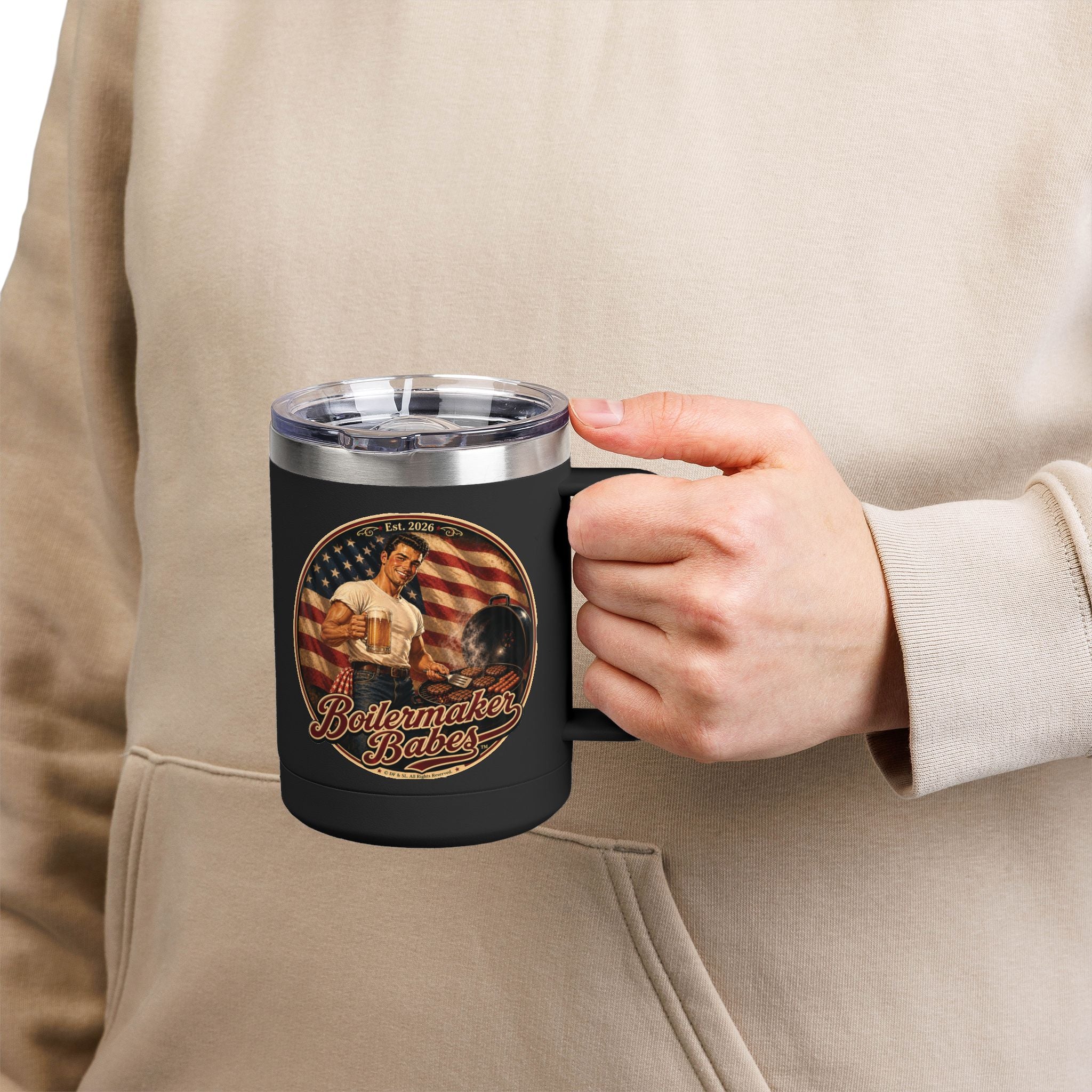 250! (M) – 15oz. Insulated Mug - Boilermaker Babes ™ Vintage Style Pin-Up Art