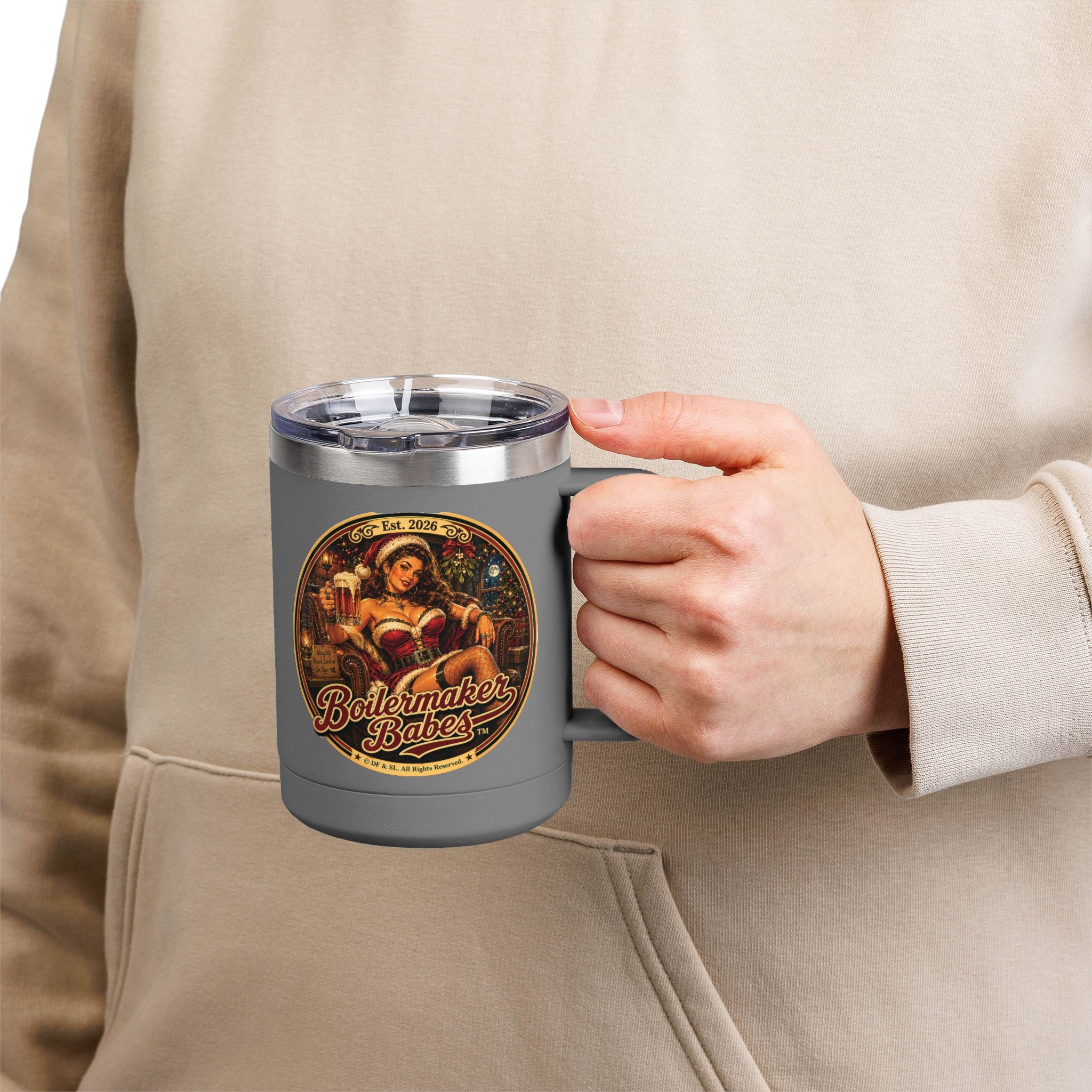 Claws! (F) – 15oz. Insulated Mug - Boilermaker Babes ™ Vintage Style Pin-Up Art